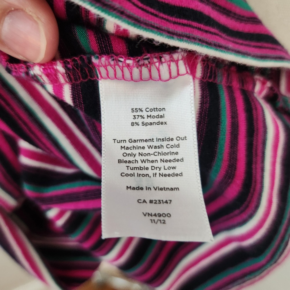 Talbots Petites Women MP Pink Purple Teal Striped Short‎ Sleeve Crewneck Tee Top - Picture 4 of 5